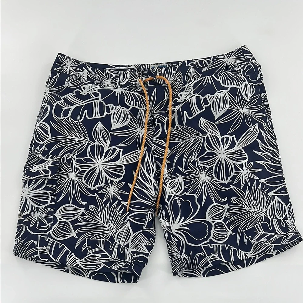J. Crew‎ Blue and White Board Shorts with Tropical Print size 34